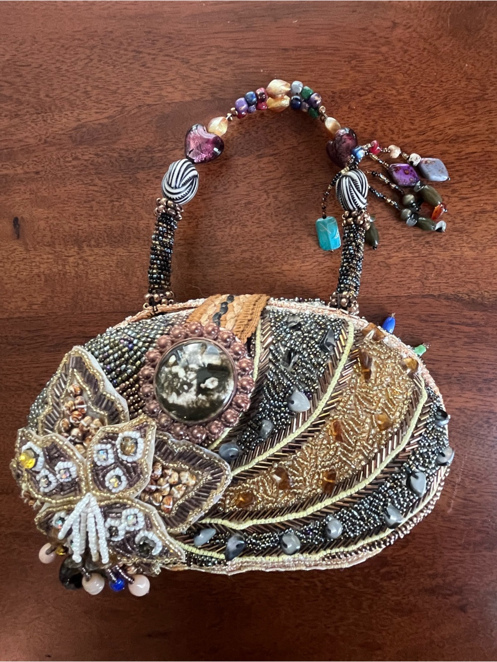 RARE Vintage Mary Frances Archival Beaded Top Handle Bag - 3D Butterfly Motif - Picture 5 of 16